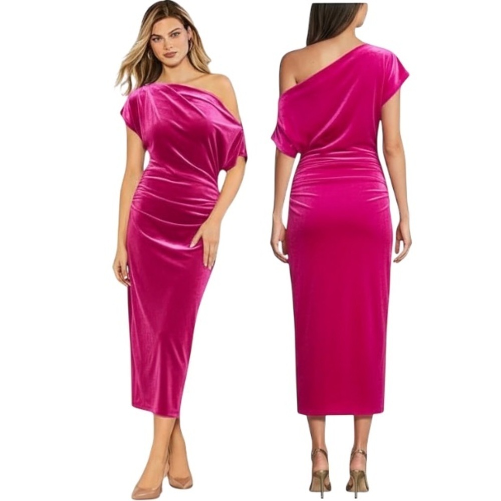 Hot Pink Asymmetrical Velvet Midi Dress - Dillard's Gibson Latimer - Medium NWT